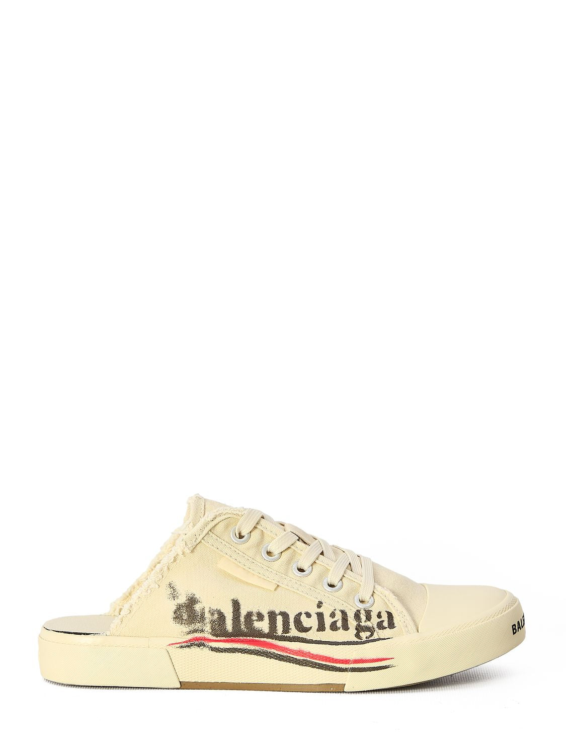 BALENCIAGA Chic Parisian Flat Sandals in Cream Canvas