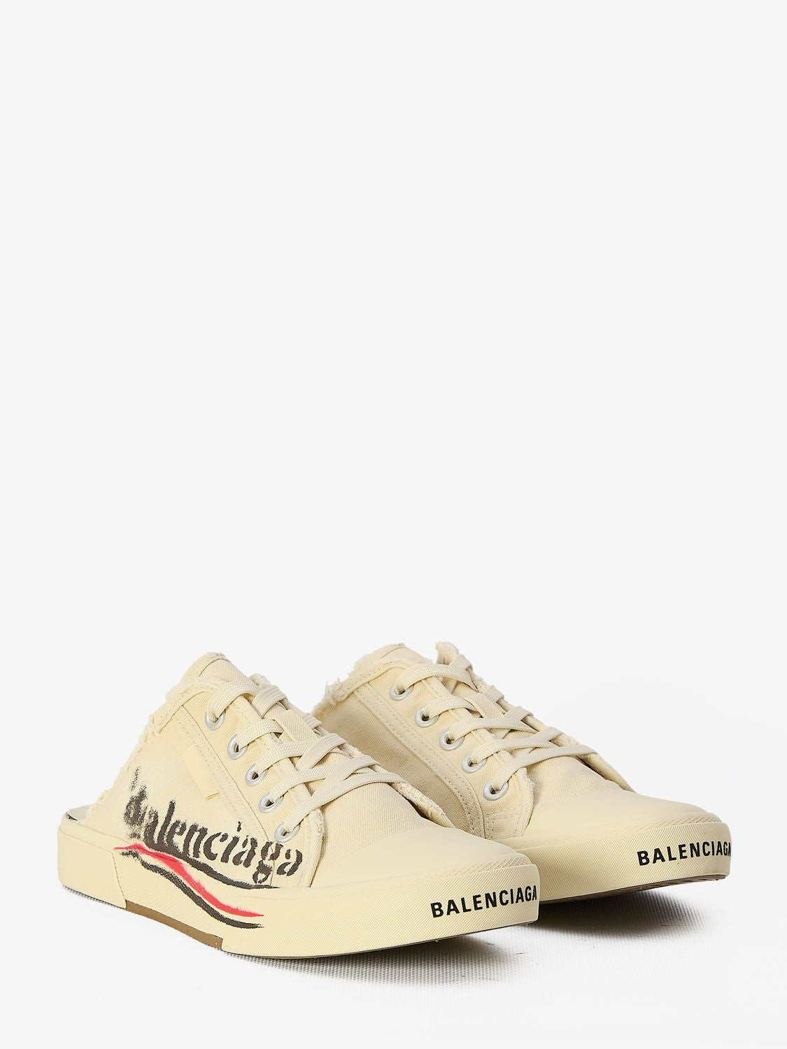 BALENCIAGA Chic Parisian Flat Sandals in Cream Canvas