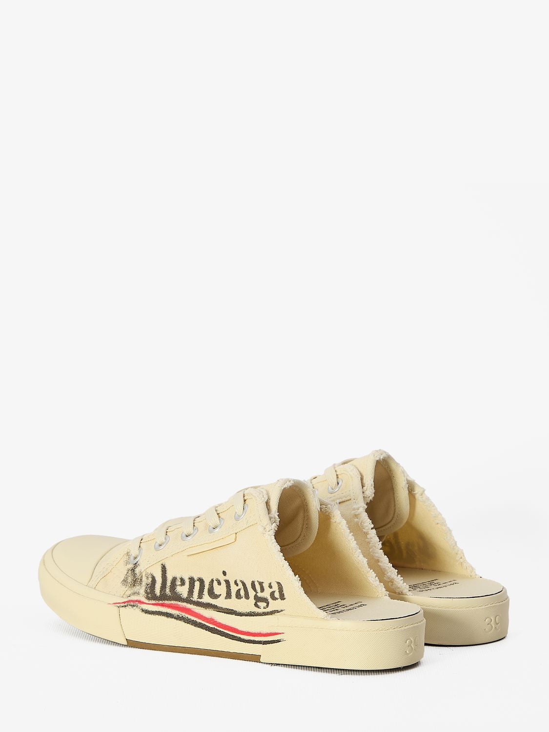 BALENCIAGA Chic Parisian Flat Sandals in Cream Canvas