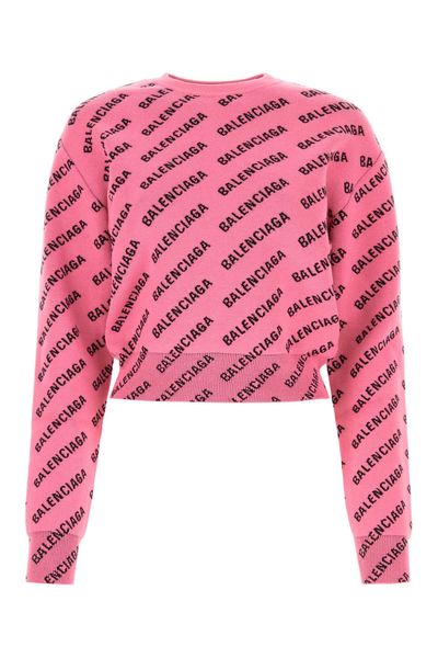 BALENCIAGA Pink Jacquard Crew-Neck Sweater for Women