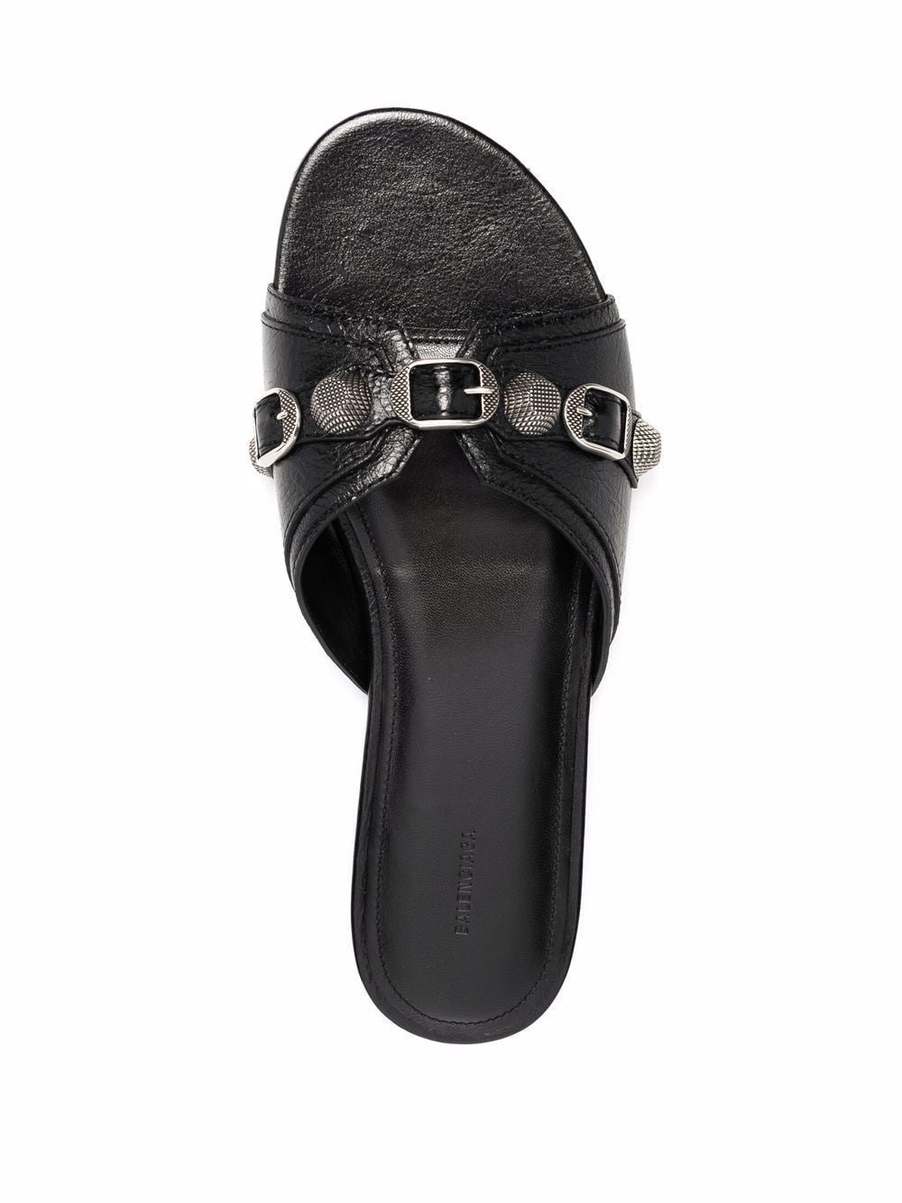 BALENCIAGA Studded Leather Slide Sandals for Women in Black