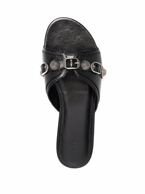 Studded Leather Slide Sandals in Black