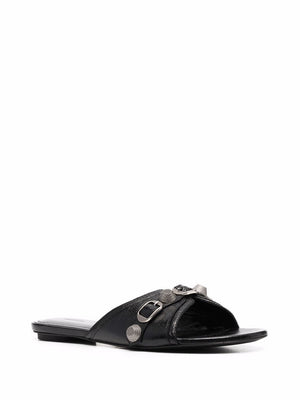 Studded Leather Slide Sandals in Black