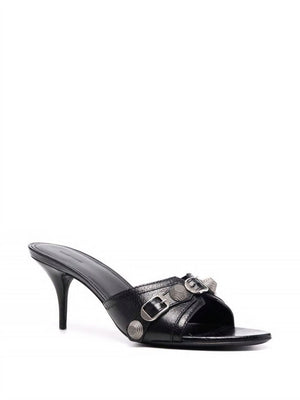 Decorative Buckle Leather Sandals with Covered Heel