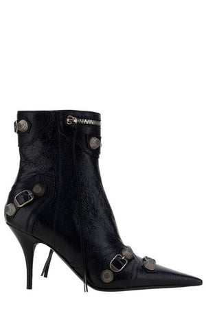 BALENCIAGA Studded Black Pointy Ankle Boots with Side Zip Closure and Stiletto Heels for Women