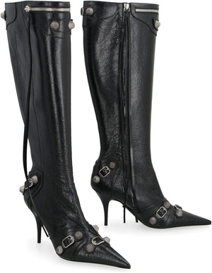 Studded Pointed-Toe Leather Boots with Side Zip for Women