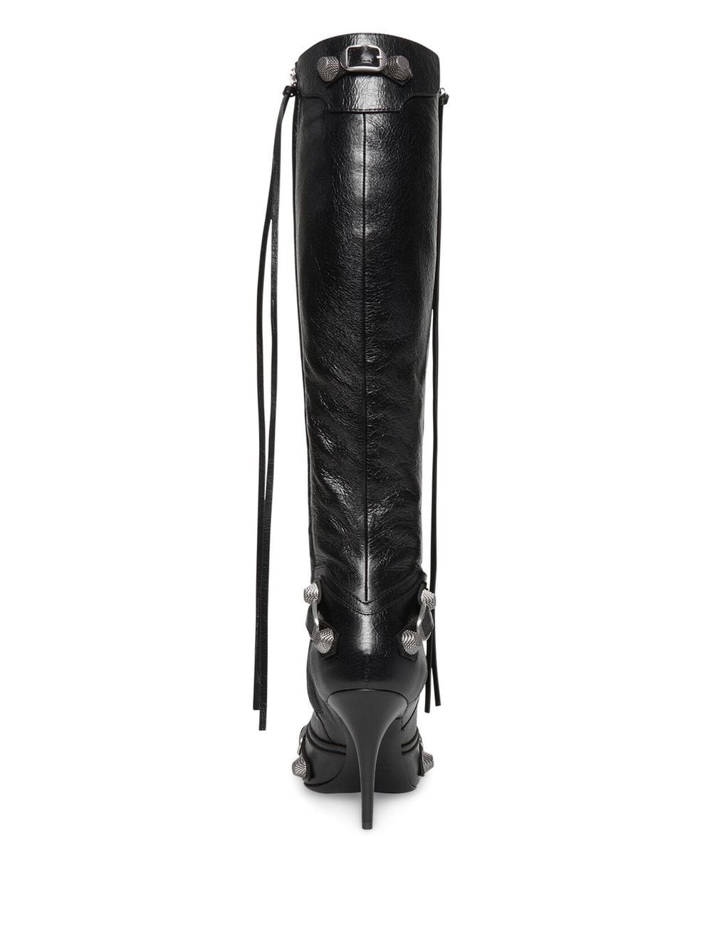 Fringe Detailing Cagole Leather Boots with Stiletto Heel