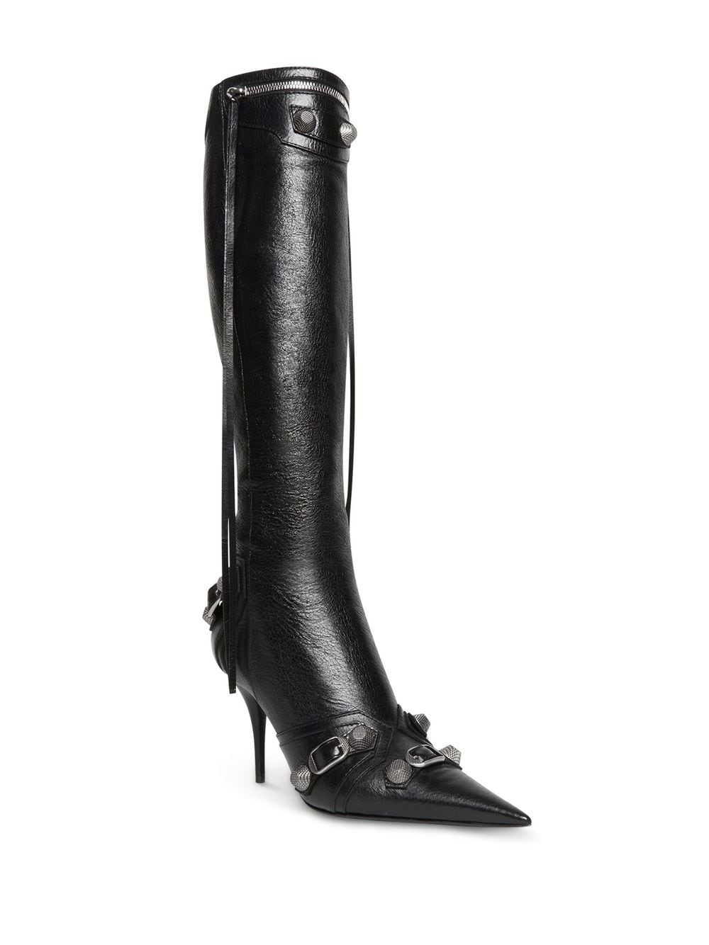 Fringe Detailing Cagole Leather Boots with Stiletto Heel