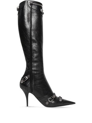 أحذية سوداء رائعة من جلد بلون أسود وبارتفاع 90 ملم للنساء