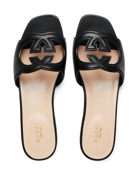 GUCCI Iconic Cut-Out Leather Flat Sandals