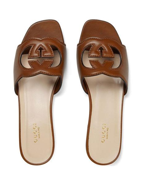 GUCCI Chic Cut-Out Leather Flat Sandals