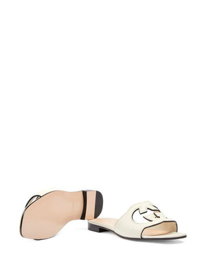 GUCCI Ivory White Leather Cut-Out Flat Sandals