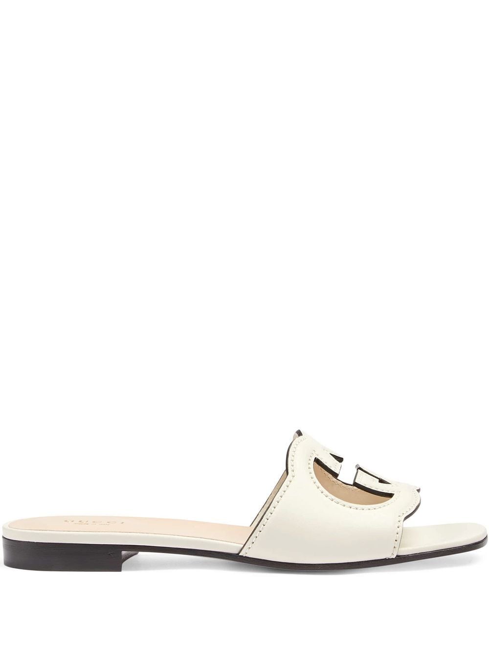 GUCCI Ivory White Leather Cut-Out Flat Sandals