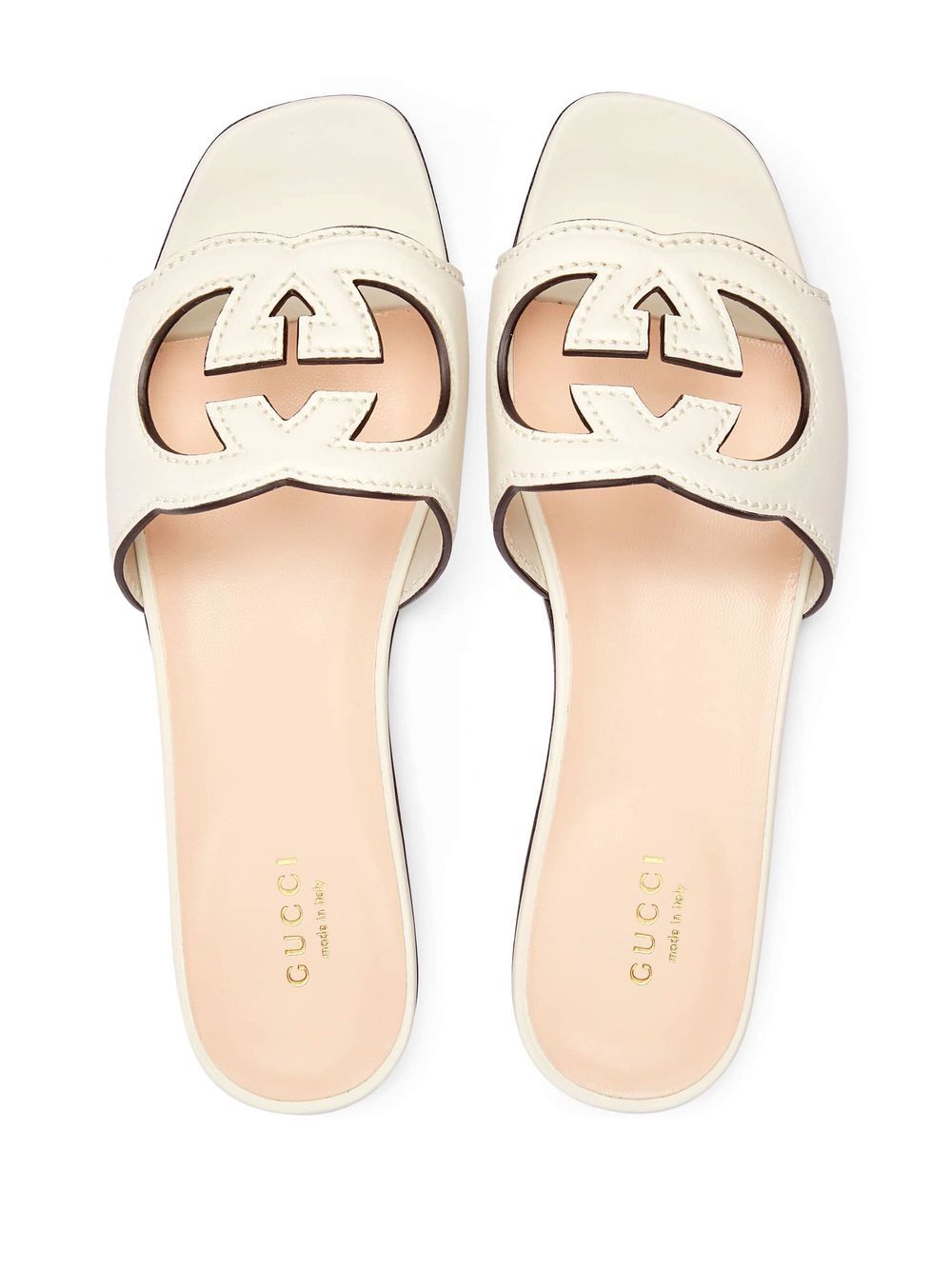 GUCCI Ivory White Leather Cut-Out Flat Sandals