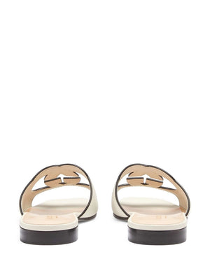 GUCCI Ivory White Leather Cut-Out Flat Sandals