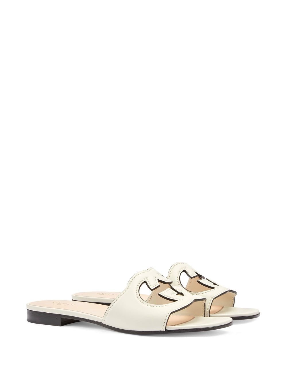 GUCCI Ivory White Leather Cut-Out Flat Sandals