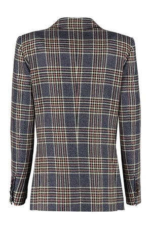 GUCCI Navy Checkered Blazer with Structured Shoulders for Women - FW22