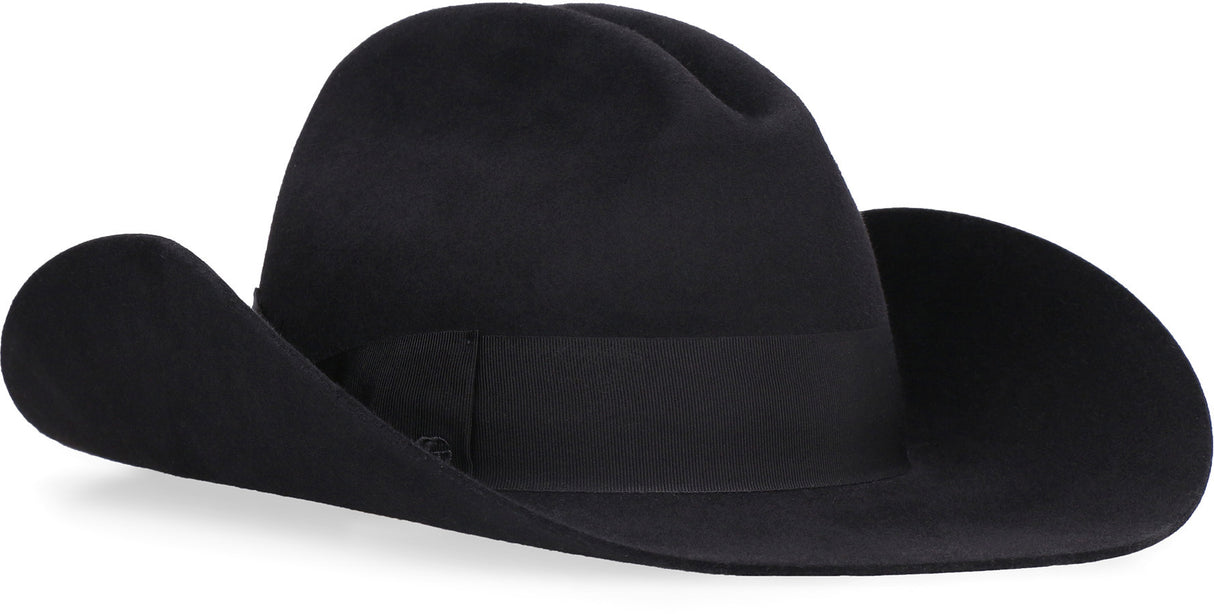 GUCCI Black Felt Fedora Hat with Grosgrain Ribbon and Bow for FW22 Unisex