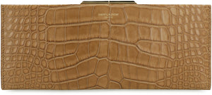 SAINT LAURENT Brown Crocodile Leather Clutch for Women