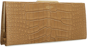 SAINT LAURENT Brown Crocodile Leather Clutch for Women