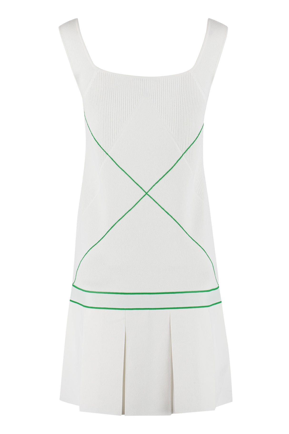 BOTTEGA VENETA White Knit Dress with Contrast Intarsia and Pleated Skirt for Women - SS22 Collection