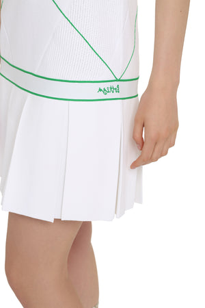 BOTTEGA VENETA White Knit Dress with Contrast Intarsia and Pleated Skirt for Women - SS22 Collection