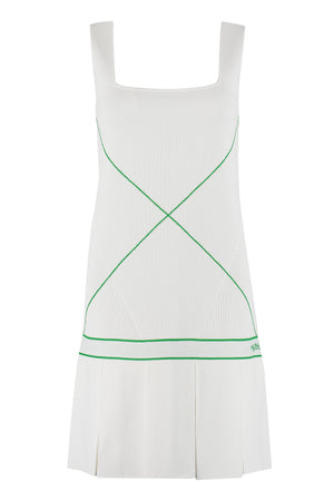 BOTTEGA VENETA White Knit Dress with Contrast Intarsia and Pleated Skirt for Women - SS22 Collection