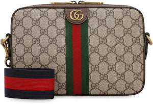 GUCCI Beige Printed Canvas Shoulder-Handbag with Contrast Leather Trim and Gold-Tone Hardware