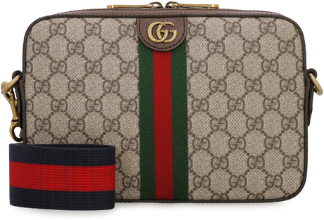 GUCCI Beige Coated Canvas Shoulder-Handbag with Leather Trim and Green-Red-Green Web Detail