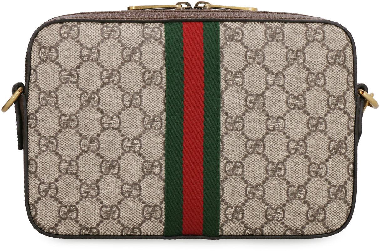 GUCCI Beige Printed Canvas Shoulder-Handbag with Contrast Leather Trim and Gold-Tone Hardware