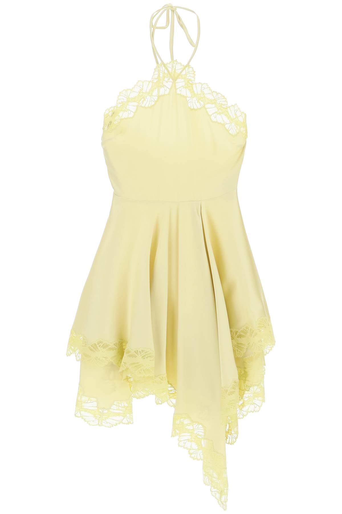 Asymmetrical Satin Dress with Lace Detail in Mustard Yellow