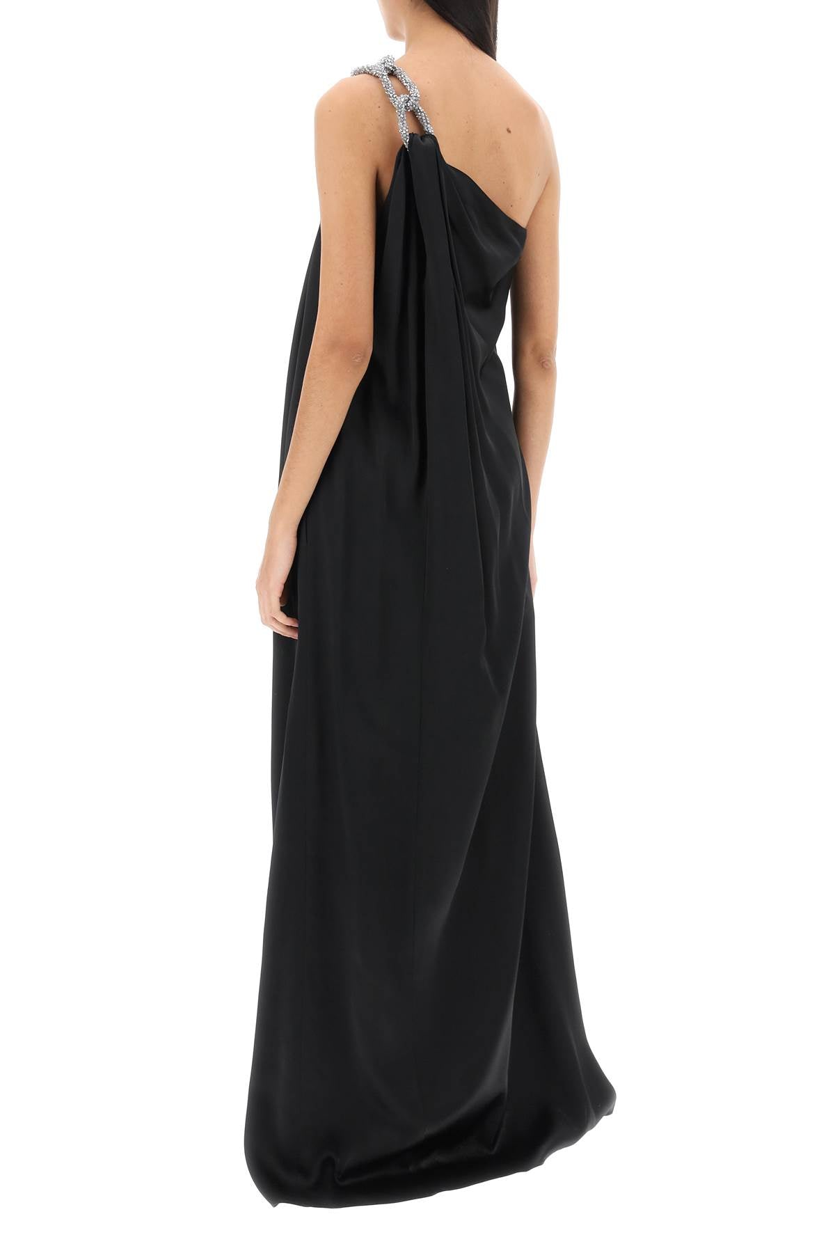 One-Shoulder Satin Dress with Falabella Chain