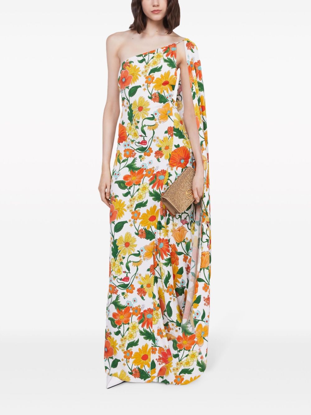 STELLA MCCARTNEY Floral Print One-Shoulder Long Dress - White/Multicolour