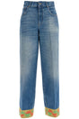 VALENTINO GARAVANI Wide Leg High Waist Jeans with Colorful Trim