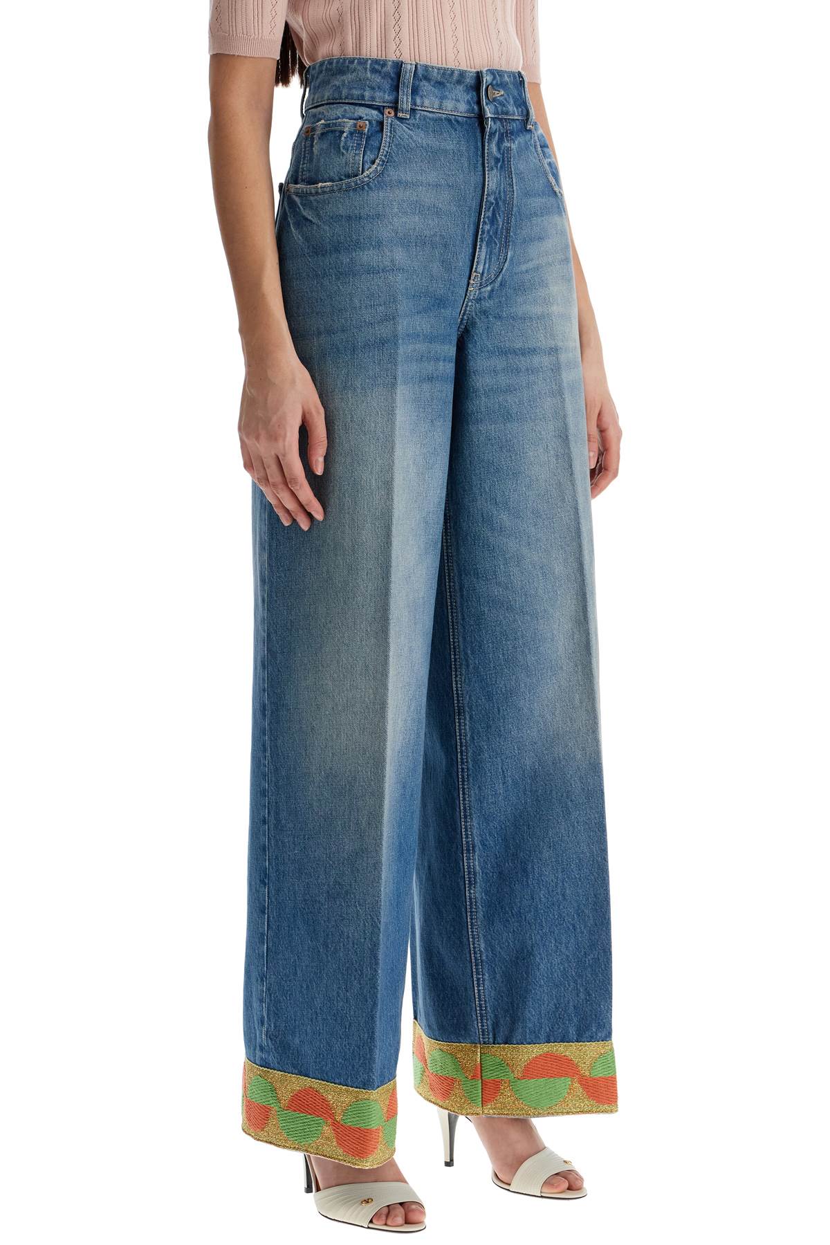 VALENTINO GARAVANI Wide Leg High Waist Jeans with Colorful Trim