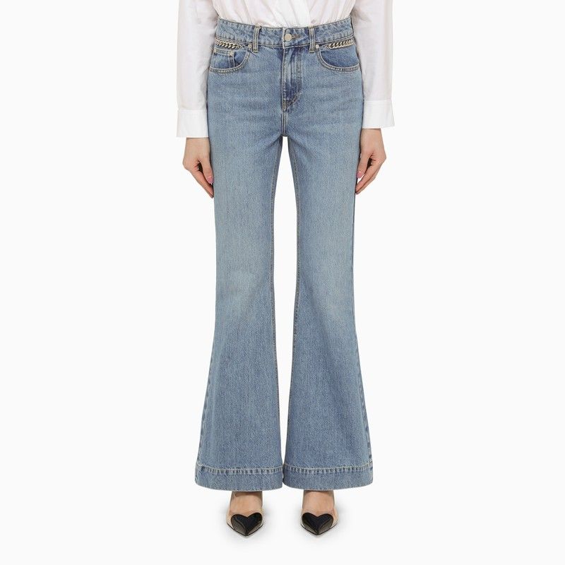 Mid-Vintage Blue Cotton Denim Wide-Leg Jeans for Women