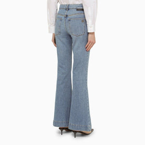 Mid-Vintage Blue Cotton Denim Wide-Leg Jeans for Women