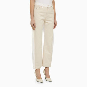 STELLA MCCARTNEY White and Ecru Denim Jeans with Front Zip and Button Fastening for Women