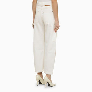 STELLA MCCARTNEY White and Ecru Denim Jeans with Front Zip and Button Fastening for Women