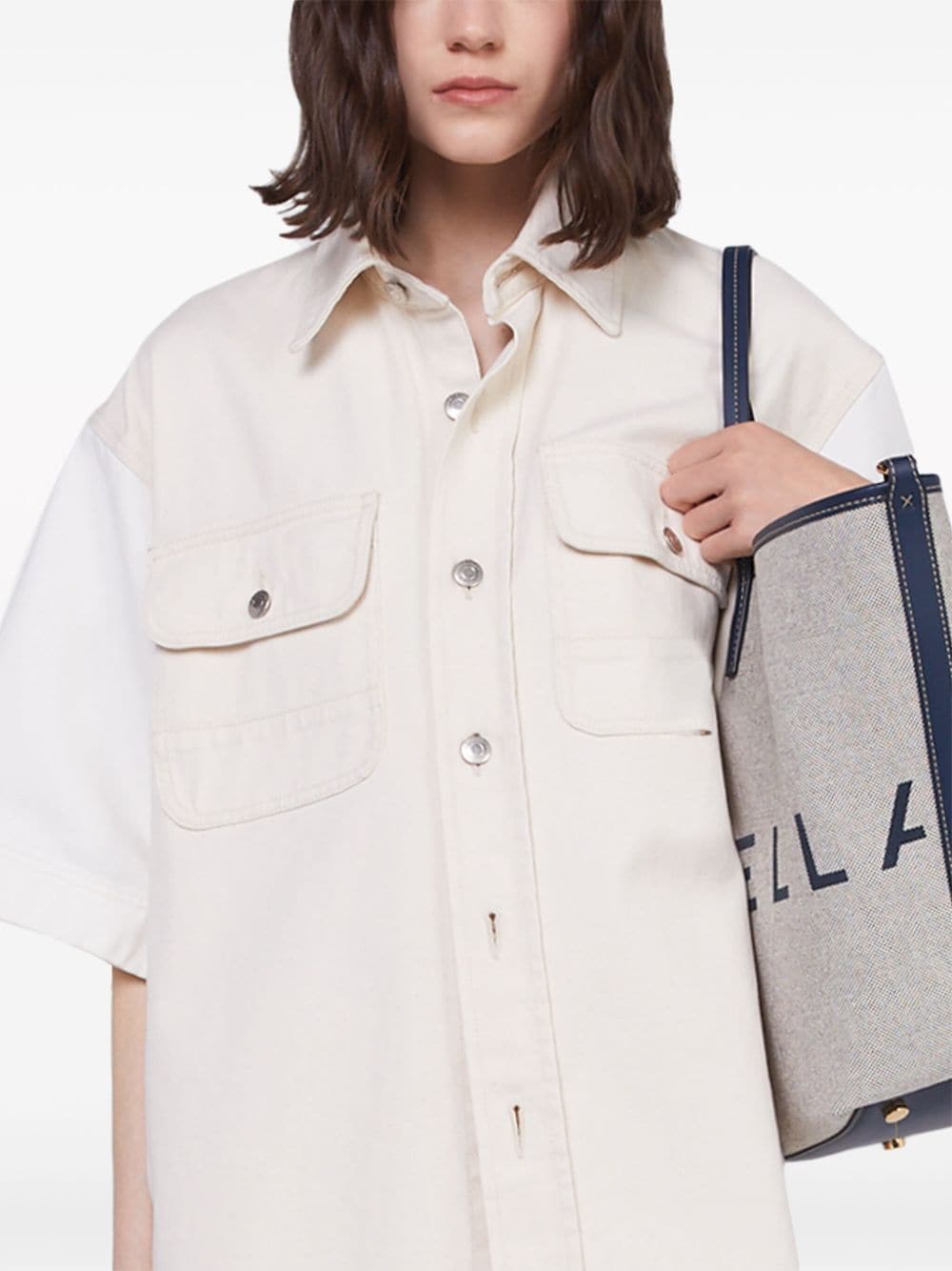 STELLA MCCARTNEY Color-Blocked Short-Sleeved Denim Shirt