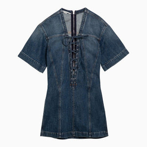 STELLA MCCARTNEY Navy Blue Denim Mini Dress with Crossover Detail for Women