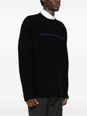 EMPORIO ARMANI Men's Black Wool Blend Logo Knit Sweater