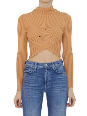 STELLA MCCARTNEY Beige Cropped Ribbed Jumper for Women - SS23 Collection