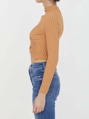 STELLA MCCARTNEY Beige Cropped Ribbed Jumper for Women - SS23 Collection