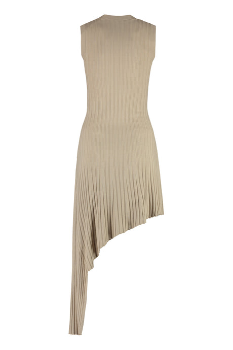 STELLA MCCARTNEY Beige Ribbed Knit Dress with Cut-Out Detail and Asymmetrical Hem
