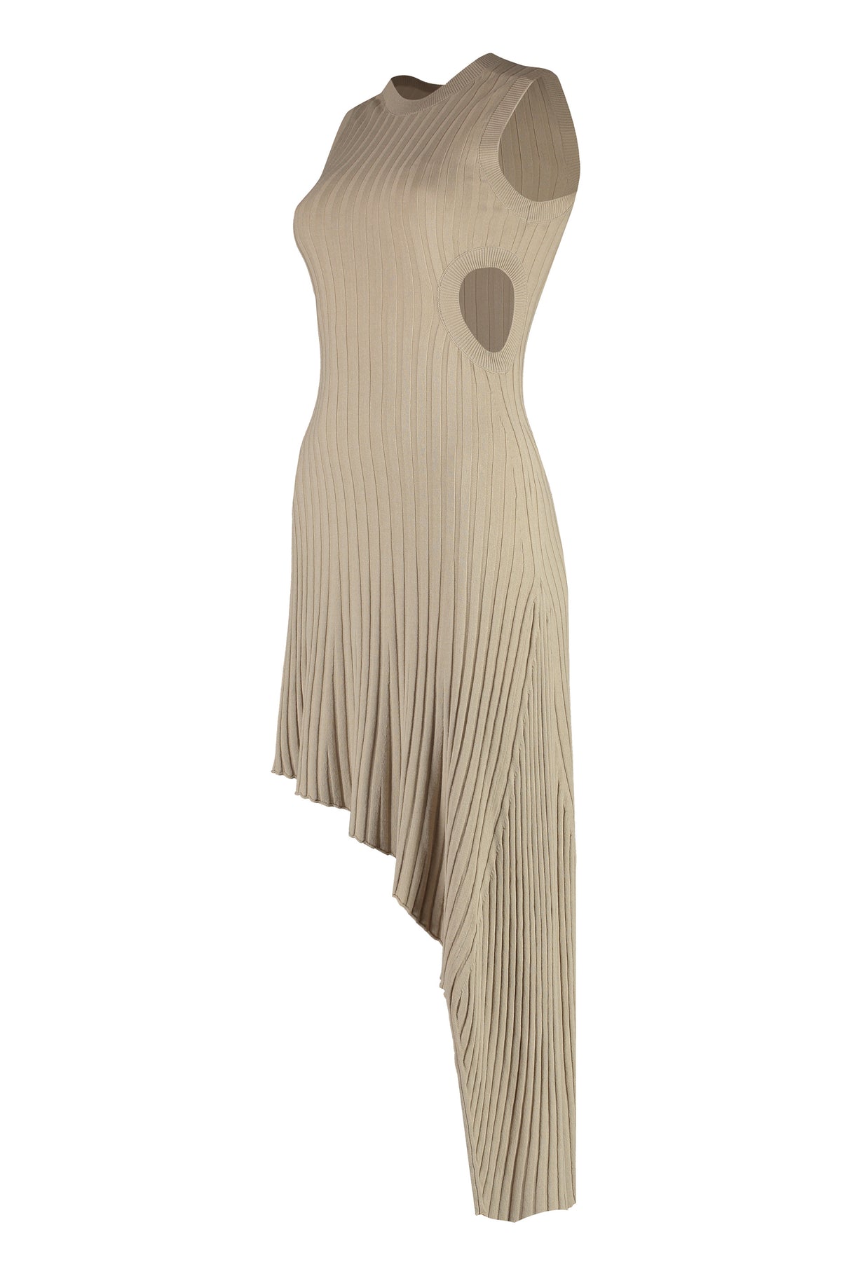 Ribbed Knit Dress with Cut-Out Detail and Asymmetric Hem