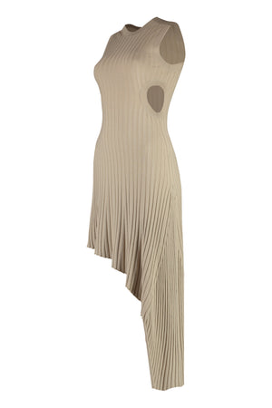 STELLA MCCARTNEY Beige Ribbed Knit Dress with Cut-Out Detail and Asymmetrical Hem