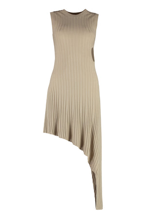 Ribbed Knit Dress with Cut-Out Detail and Asymmetric Hem