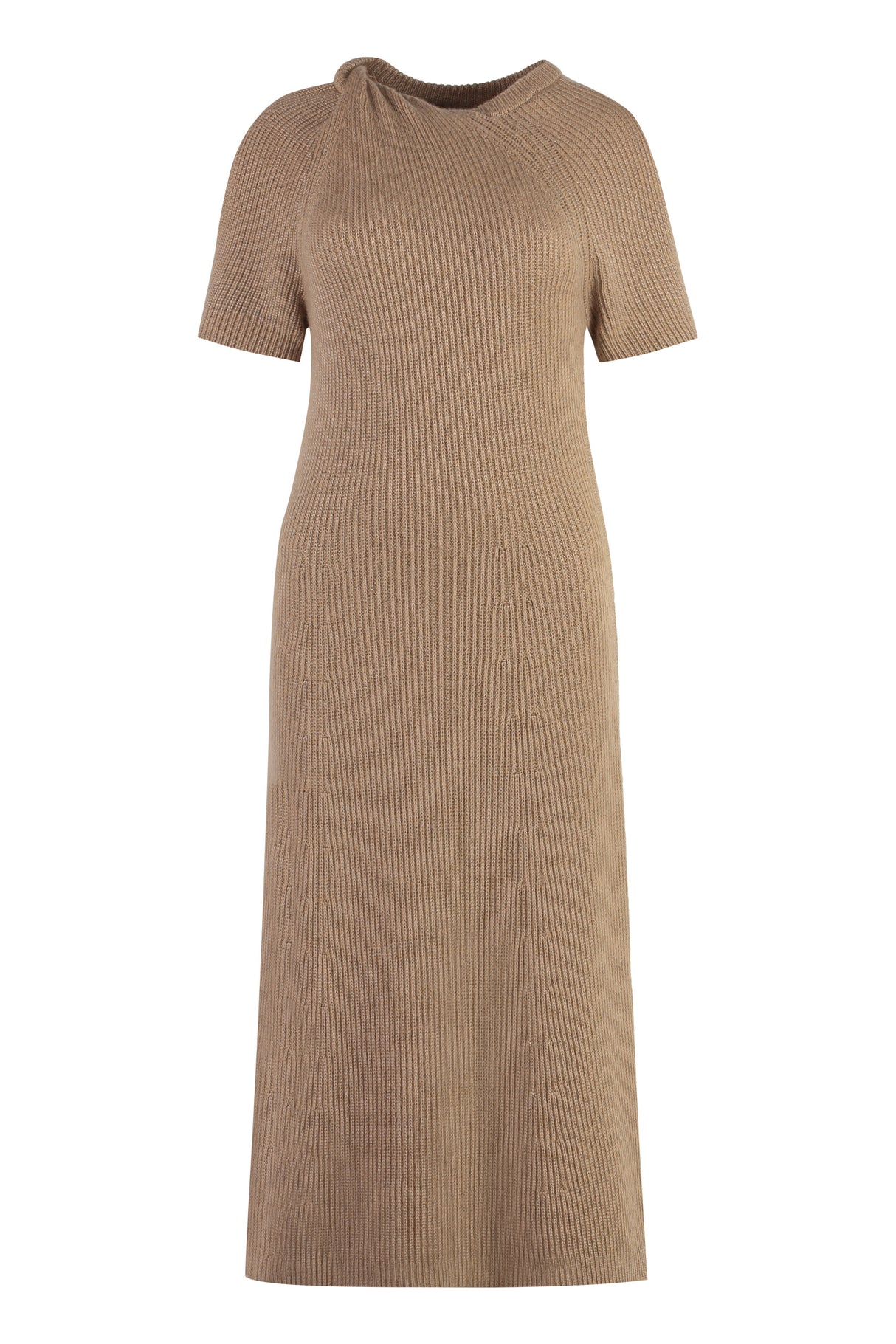 STELLA MCCARTNEY Soft Tan Cold Shoulder Knit Midi Dress for Women