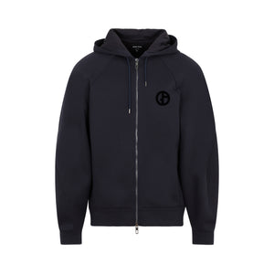 GIORGIO ARMANI Men's Blue Velvet Print Hoodie for FW23